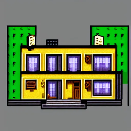 Image similar to House from the movie psycho with motel, pixelart, isometric, sega