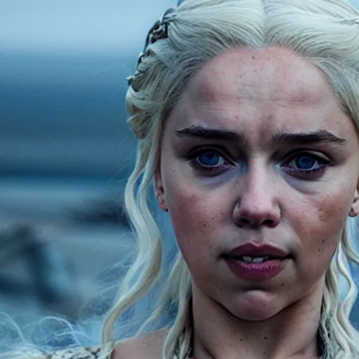 Image similar to a selfie of daenerys targaryen played by scarlett johansson, medium shot, detailed eyes,