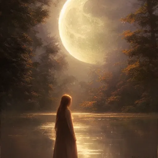 Prompt: serenity would you stare forever at the sun and never watch the moon rising? would you walk forever in the light to never learn the secret of the quiet night? painted by greg rutkowski, wlop,