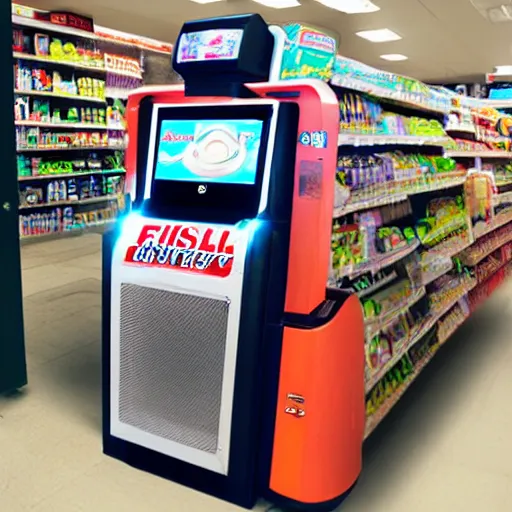 Image similar to fisheye photography irritable convenience store robo - cashier