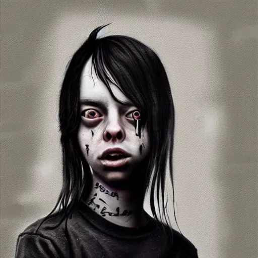 Image similar to grunge painting of billie eilish by michal karcz in the style of chucky