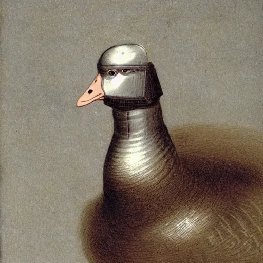 Image similar to a goose wearing knight armor