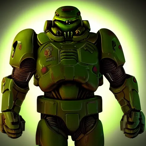 Image similar to portrait of doomguy from game doom, highly detailed, 8 k render centered, digital painting