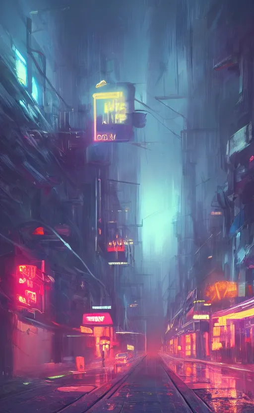 Image similar to a blurry neon sign in the distance, dynamic lighting, photorealistic fantasy concept art, trending on art station, stunning visuals, creative, cinematic, ultra detailed