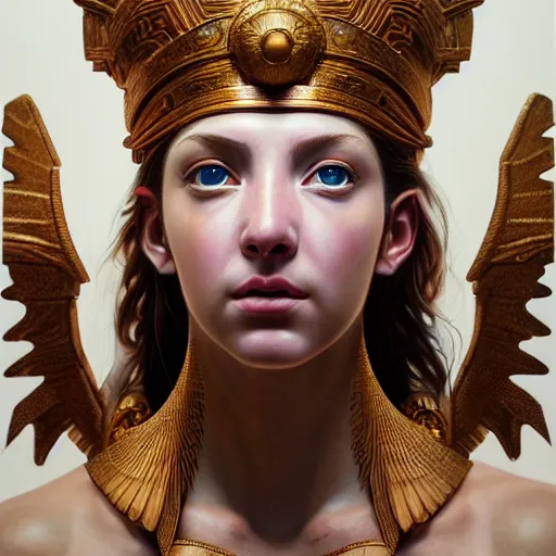 Image similar to hyperrealistic mixed media painting of beautiful goddess Athena, stunning 3d render inspired art by P. Craig Russell and Barry Windsor-Smith, perfect facial symmetry, dim volumetric lighting, 8k octane beautifully detailed render, post-processing, portrait, extremely hyper-detailed, intricate, epic composition, brown eyes, cinematic lighting, masterpiece, trending on artstation, very very detailed, masterpiece, stunning