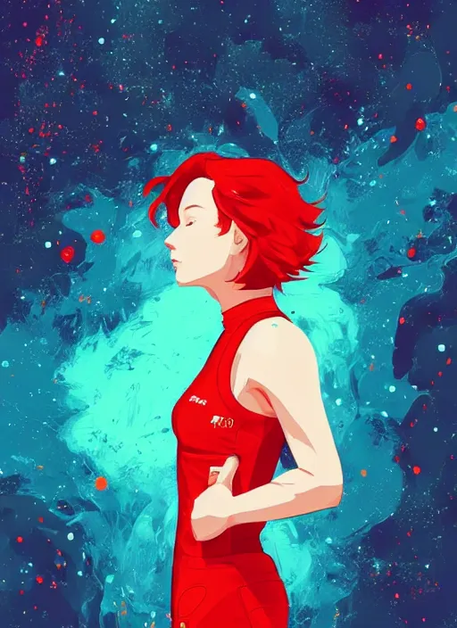 Prompt: a beautiful woman with red hair floating in space. she is an astronaut, wearing a space suit. clean cel shaded vector art. shutterstock. behance hd by lois van baarle, artgerm, helen huang, by makoto shinkai and ilya kuvshinov, rossdraws, illustration, art by ilya kuvshinov