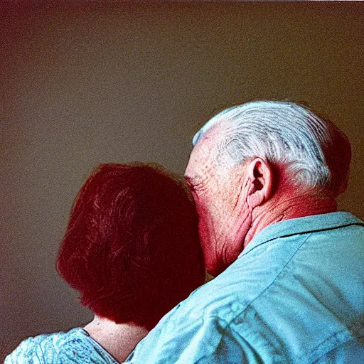 Prompt: a medium shot, colored studio photographic portrait of a old couple, dramatic, from below light, kodachrome camera, kodachrome, with strong reds and greens, 1 9 9 9 photo from life magazine,