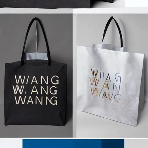 Image similar to creative logotype design printed on paper for disposable plastic bag company called wang that represents high quality and efficiency, modern, fresh cool colors, trending on pinterest