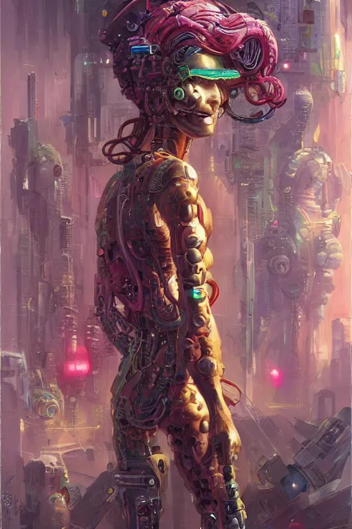 Image similar to a cyberpunk half length portrait of cyborg medusa, by paul lehr, jesper ejsing