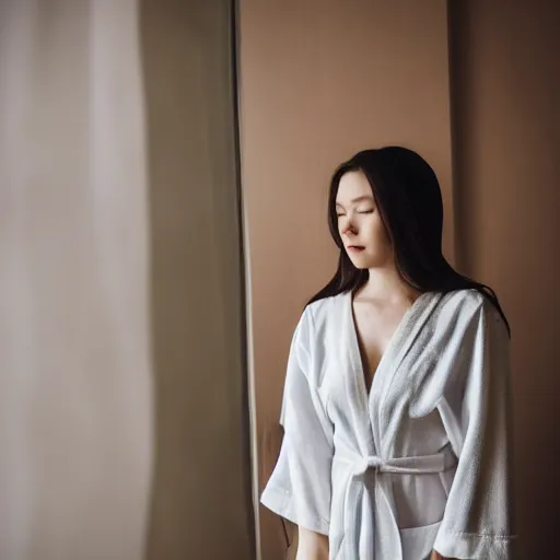 Prompt: , a beautiful girl dressed in robes looking in the mirror at a older girl, 5 0 mm lens, f 1. 4, sharp focus, ethereal, emotionally evoking, head in focus, volumetric lighting, blur dreamy outdoor,