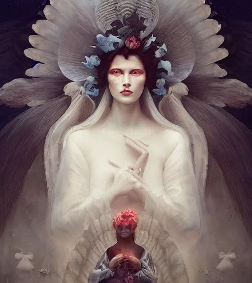 Image similar to portrait of the last angel by tom bagshaw, karol bak, james jean, rococo, steven belledin, digital art, sharp focus, volumetric lighting, octane render, 8 k, hyper detailed.