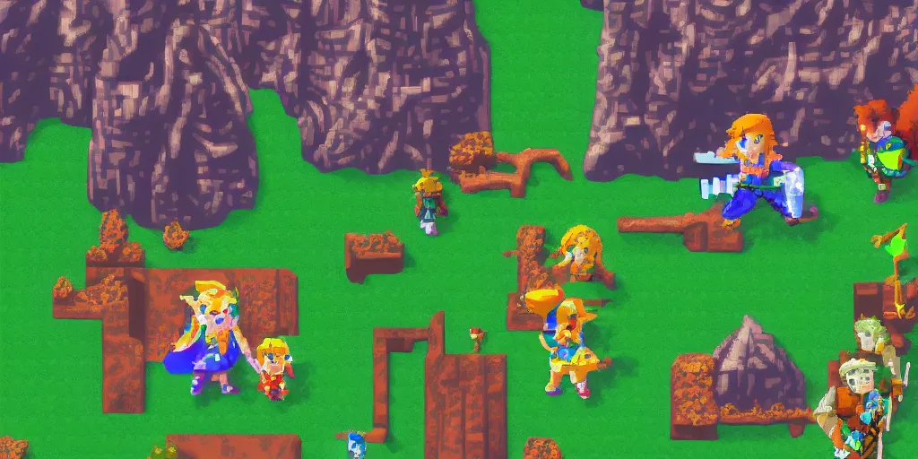 Prompt: closeup screenshot of two dimension pixel art zelda game, 8 k, close up