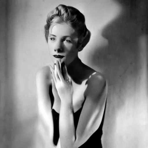 Prompt: portrait of an actress by Cecil Beaton, glamorous Hollywood style lighting, black and white, photorealistic