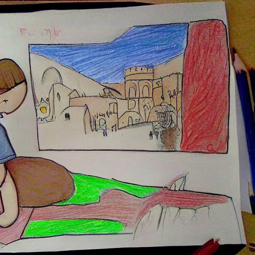 Prompt: child's drawing of the sponza scene