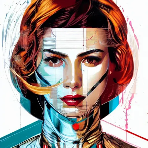 Image similar to portrait of a female android, by MARVEL comics and Sandra Chevrier