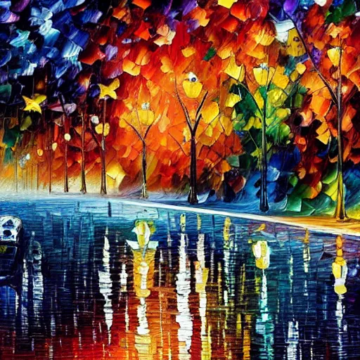 Image similar to starry night painting in the style of leonid afremov