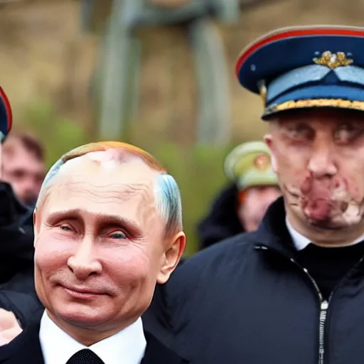 Image similar to close up of vladimir putin visiting a cheese market