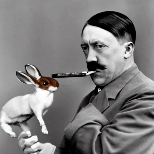 Prompt: adolf hitler smoking a rabbit, 4k image