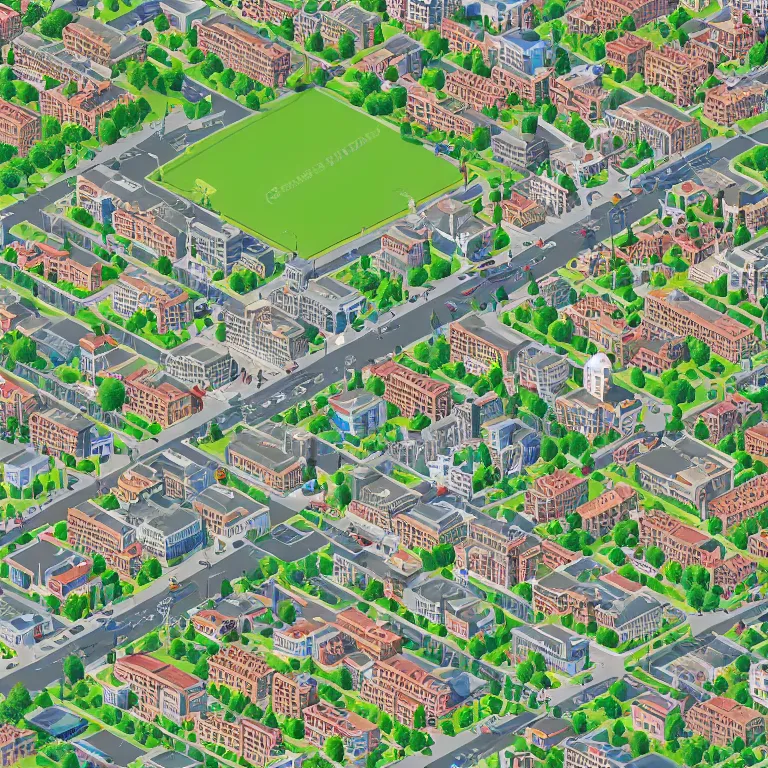 Prompt: isometric view illustration of Moscow suburbs, highly detailed, ultra realistic, Ariel photo