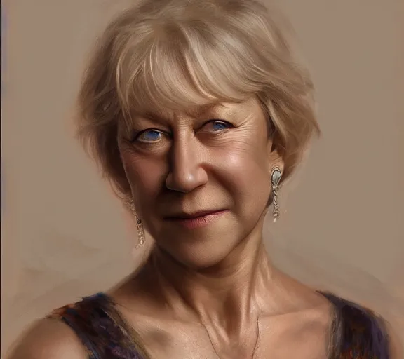 Image similar to a hyper-detailed photograph of Helen Mirren by Craig Mullins; oil on canvas; trending on artstation