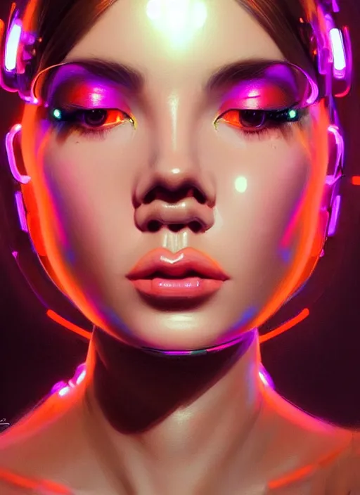 Image similar to photorealistic portrait of female humanoid, cyber neon lights, highly intricate, retro 6 0 s haute couture fashion, elegant, highly detailed, crispy quality, trending on artstation, trending on pinterest, glamor pose, no signature, no watermark, art by artgerm and greg rutkowski