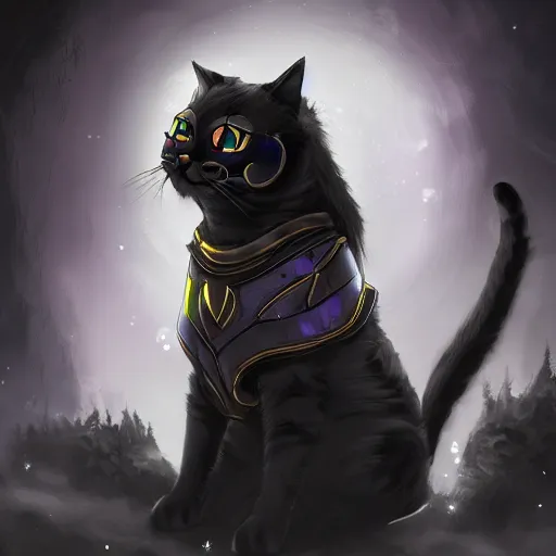 Prompt: cat paladin epic digital art, shrouded in darkness 4 k