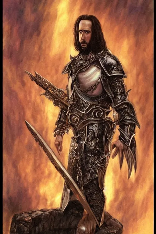 Prompt: !dream Nicholas Cage as a paladin, detailed fantasy art by Gerald Brom