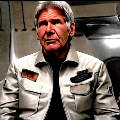 Image similar to A still of Harrison Ford as Commander Adama in Battlestar Galactica (2003)