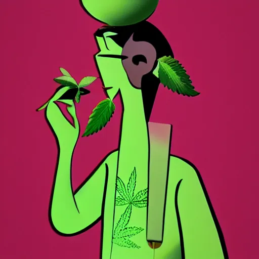 Prompt: cartoon portrait of a clever character tries long cannabis joint with sensibility. octane 4 k render by eyvind earle, female australian award winning illustration