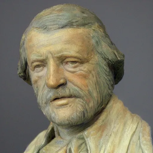 Prompt: hyper realistic closeup bust of a new england fisherman, painted, colorized, bossons vintage chalkware, by emile renouf