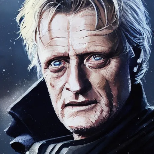 Prompt: star wars portrait of a rutger hauer by greg rutkowski, jacen solo, very sad and relucant expression, wearing a biomechanical suit, scifi, digital painting, artstation, concept art, smooth, artstation hq.