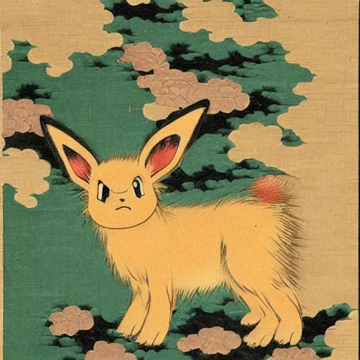 Image similar to Eevee in Japanese art style, nihonga, old Japanese art
