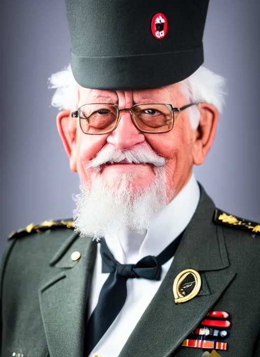 Image similar to dslr portrait still of colonel harland david sanders, 8 k, 8 5 mm, f 1. 8