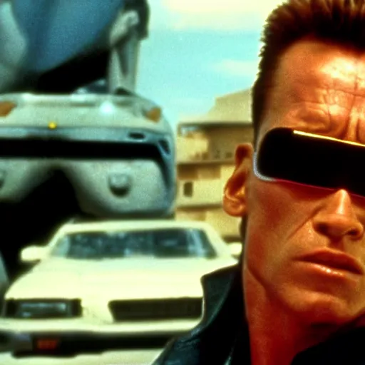 Prompt: cinematic still from terminator 2 : judgement day with the terminator played by rocky iv