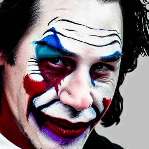 Image similar to Keanu reeves in clown Face paint inspired by the Joker