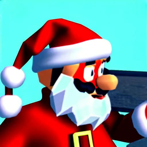 Image similar to santa claus first person shooter, nintendo 6 4 screenshot, low poly, aliased