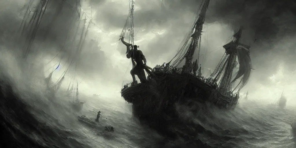 Prompt: Cinematic concept Art for film directed by Terrence Malick close up of a pirate swinging onto a ship, dramatic, dynamic angle, cinematic lighting, hyperdetailed, in the style of Gustave Doré Rendering of a rose full of details, by Makoto Shinkai and thomas kinkade, Matte painting, trending on artstation and unreal engine