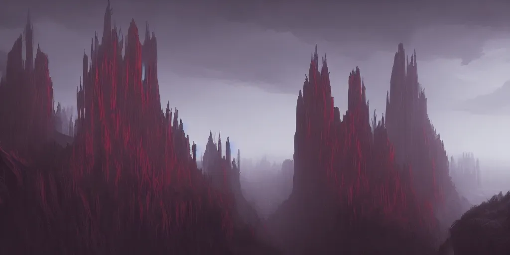 Image similar to dramatic render of a cathedral, gothic architecture, carved of red rock, tall spires, top of a canyon, vultures, concept art by studio ghibli and eddie mendoza, atmospheric, moody, dark, cinematic, volumetric lighting, 8K