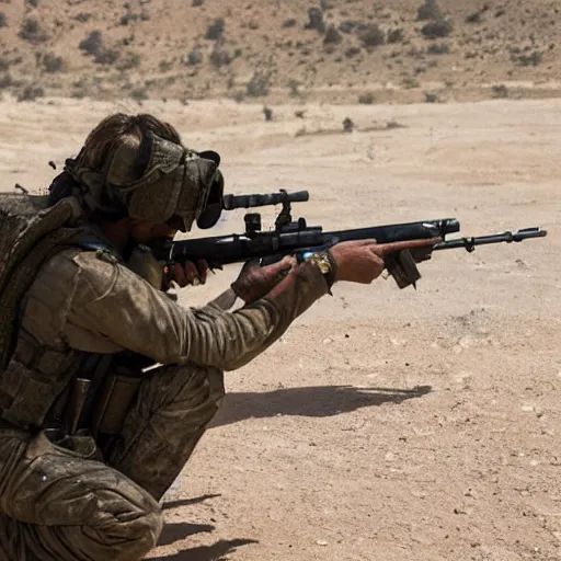 Image similar to kurdish ypg sniper in a movie directed by christopher nolan, movie still frame, promotional image, imax 7 0 mm footage, 8 k uhd