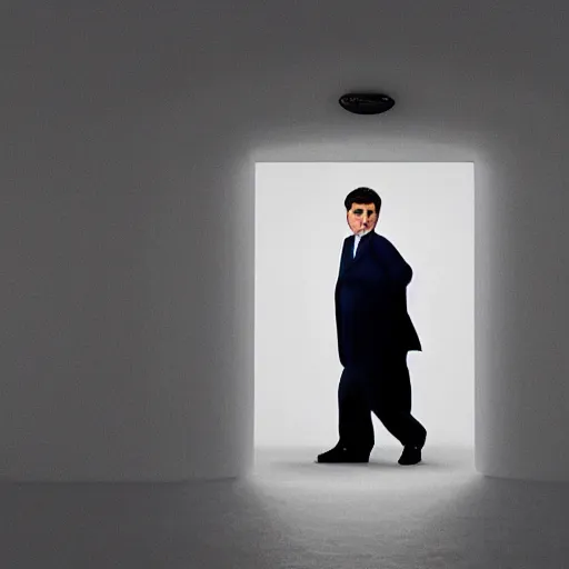 Prompt: mr bean trapped in a white void room