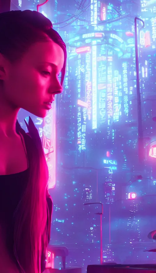 Image similar to kristanna loke, girl, altered carbon, highly detailed surreal neon big in japan vfx portrait of a android, stephen bliss, unreal engine, greg rutkowski, loish, rhads, beeple, makoto shinkai and lois van baarle, ilya kuvshinov, rossdraws, tom bagshaw, global illumination, detailed and intricate environment