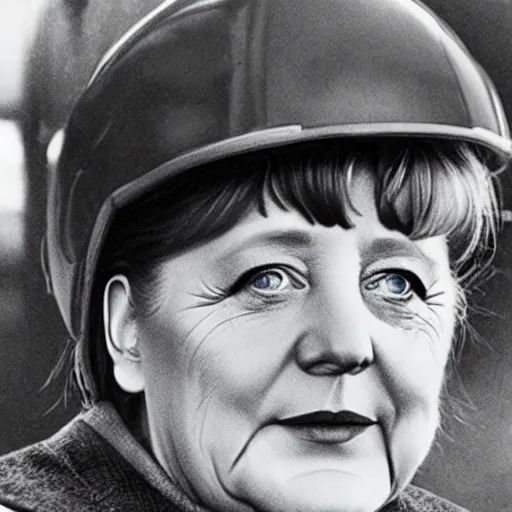 Image similar to Angela Merkel as a dirty truck driver, 35mm, photorealistic