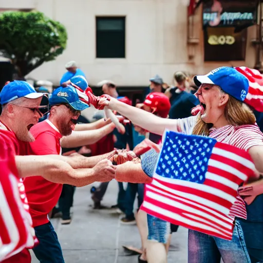 Image similar to maga supporters tickling each other with sausages, canon eos r 3, f / 1. 4, iso 2 0 0, 1 / 1 6 0 s, 8 k, raw, unedited, symmetrical balance, in - frame