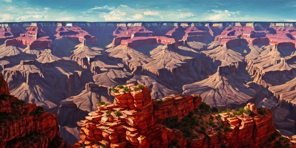 Image similar to Grand Canyon, cinematic lighting, detailed oil painting, hyperrealistic, 8k