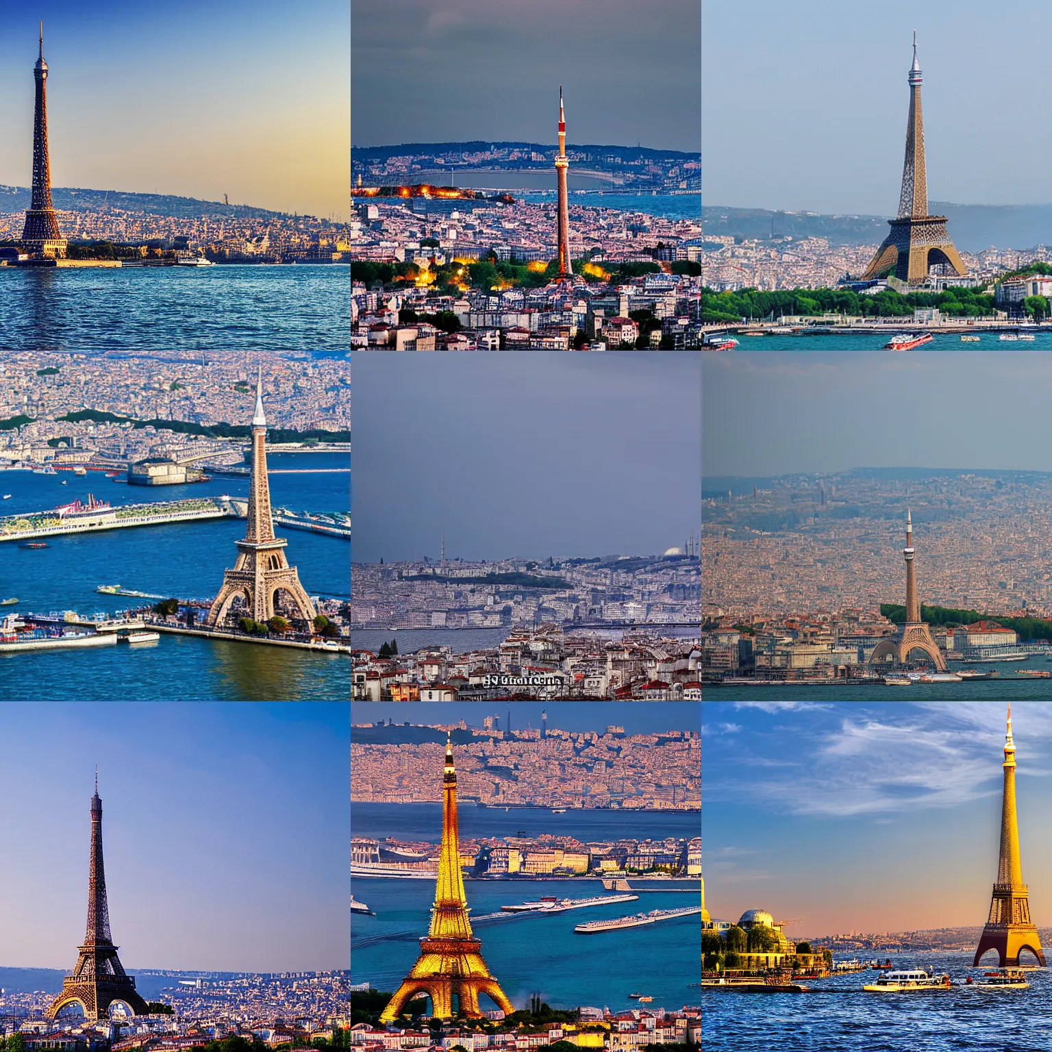 Prompt: The Eiffel Tower in the panorama of the Istanbul bosphorus, HD