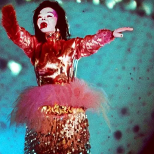 Prompt: a still of bjork in fear and loathing in las vegas ( 1 9 9 8 )