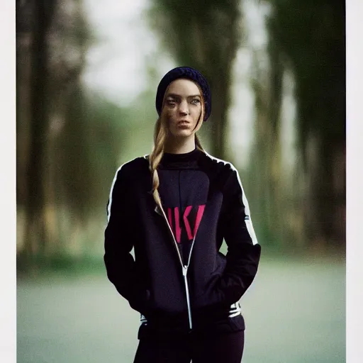 Prompt: realistic photoshooting for a new nike lookbook, color film photography, portrait of a beautiful woman, photo in style of thibaut grevet, 3 5 mm,