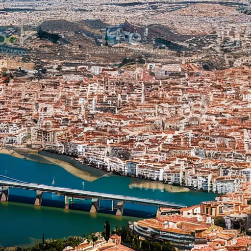 Image similar to la ciudad de malaga vista desde el cielo, fotorealista, 4 k, mucho detalle