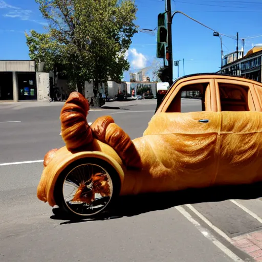 Image similar to street view image a car made of croissant