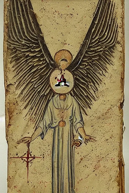 Image similar to Old alchemic symbol of archangel Gabriel, Symbol painted to an old paper ,intricate, elegant, highly detailed, smooth, sharp focus, old manuscript